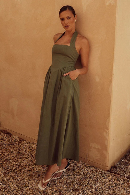 Fashion Halter Neck Long Dresses Women 2024 Summer New Sexy Backless Temperament Commuting Maxi Dress Female Streetwear Vestidos