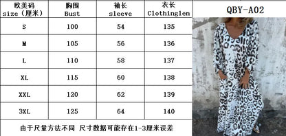 Women Sexy V-Neck Maxi Dresses Summer Bohemian Short Sleeve Leopard Print Long Dress Female Vintage Holiday Beach Cover Up Robe