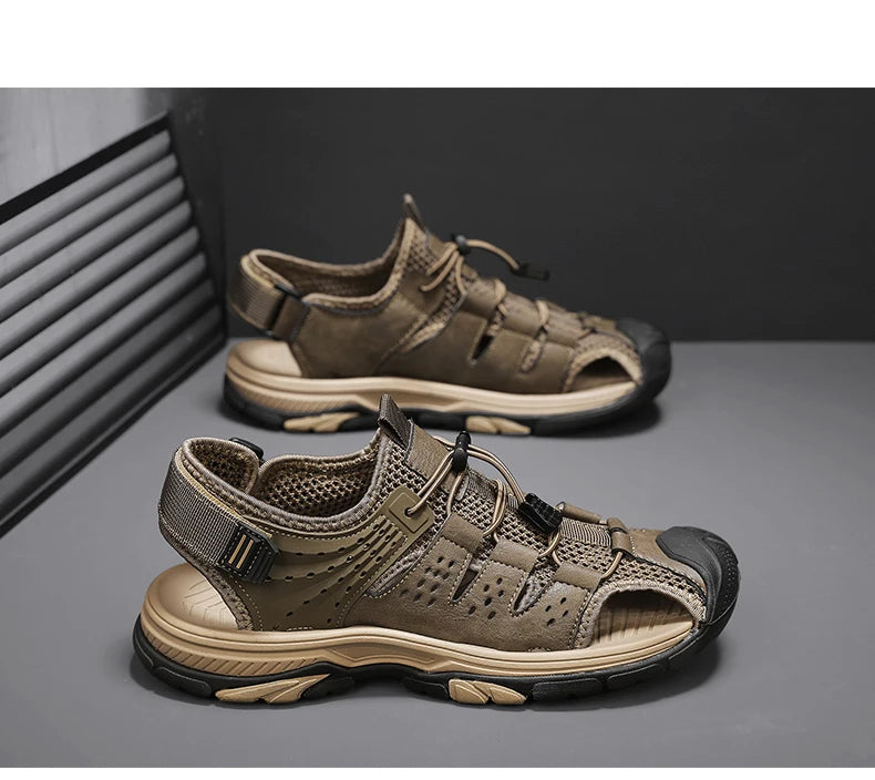 Men's Sport Sandals Handmade Genuine Leather Sandals for Men Summer Outdoor Anti-collision Comfortable Casual Beach Sandals