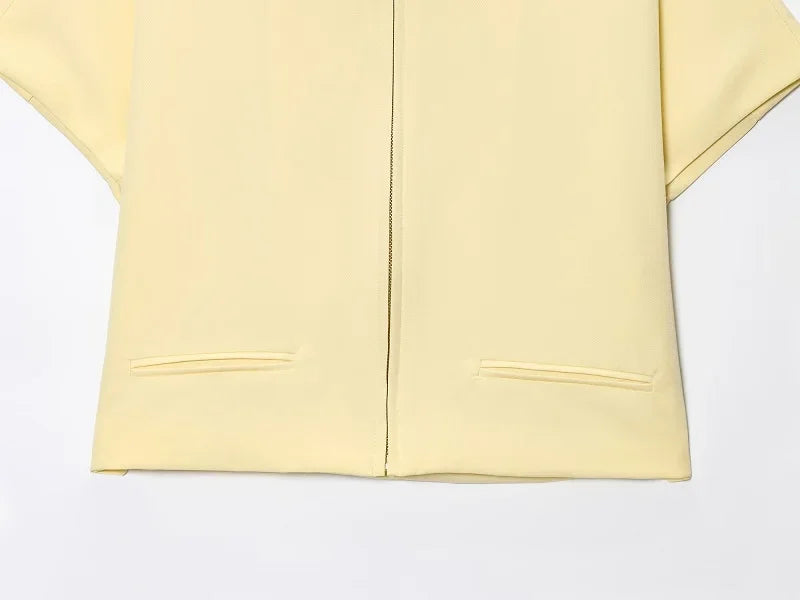 MUJER Women's Cropped Jacket Short Sleeve Varsity Jackets for Women Summer Zip up New in Coats and Jackets Holiday Outerwears