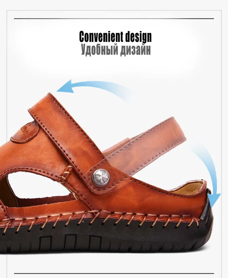 Sandals Man Summer 2023 Leather Slides Breathable Rome Male Outdoor Beach Platform Slippers Soft Hot Sale Men Flat Sandals