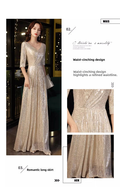Gold Evening Gown Women's High-End Sensation Luxury Small ence Ball Personali High-End Adult Birthday Host Dr