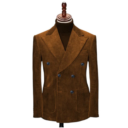 Autumn Winter Corduroy Men's 2 pieces suit Man blue suit Jacket suit Pants Suit Thick top for Wedding Banquet Business