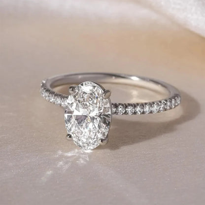 1/2/3/4カラット オーバルカット フルモアサナイト 婚約指輪 レディース ソリティア ヒドゥンハロー ダイヤモンド S925シルバー 結婚指輪 GRA付き