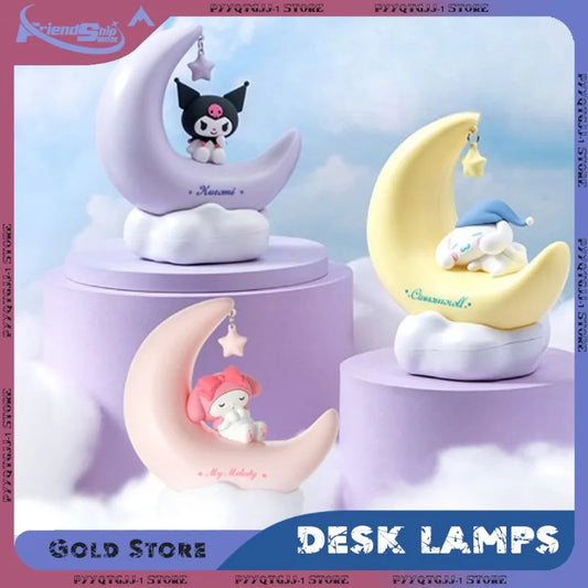 MINISO Sanrio Light-emitting Ornaments Genuine Kawaii Kuromi Cinnamoroll Crescent Dream Led Night Light Girls Children's Gift