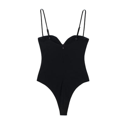 TRZA Women Sexy Fashion With Sweetheart Neck Draped Bodysuits Backless Zipper Thin Straps Female Playsuits Mujer