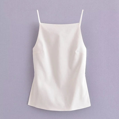 TRAF Sleeveless Women's Tanks Top Summer Black Crop Top Women Sexy Backless White Top Woman Fashion Party Short Tops With Straps