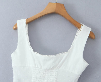 2025 Summer Plain White 3D Dot Sleeveless Tank Women Open Buttons Slim fit Elastic Back Tank Top Crop Tops