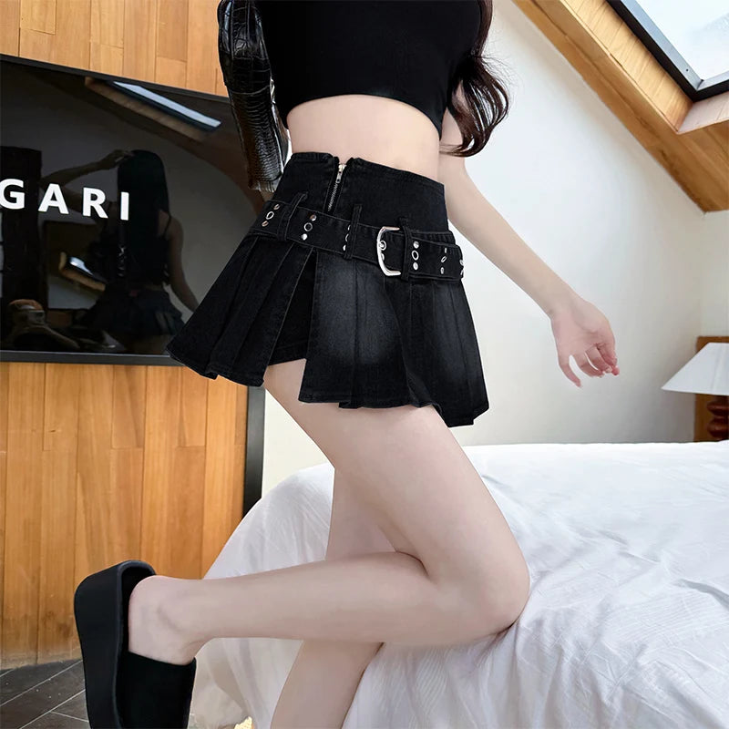 スイートセクシーデニムケーキスカート レディース レトロ ハイウエスト Aライン ミニスカート 女性用 韓国ファッション カジュアル ストリートウェア プリーツスカート Y2K