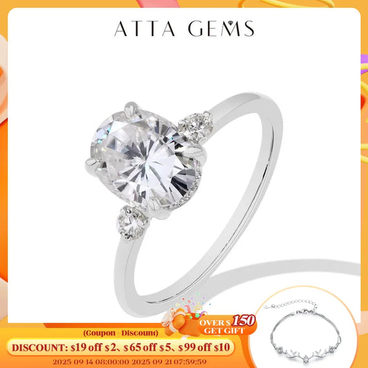 ATTAGEMS 2CT Oval Cut Moissanite Solitaire Ring for Women Lab Grown VVS1 Diamond 9*7mm S925 Silver 18K Gold Wedding Fine Jewelry