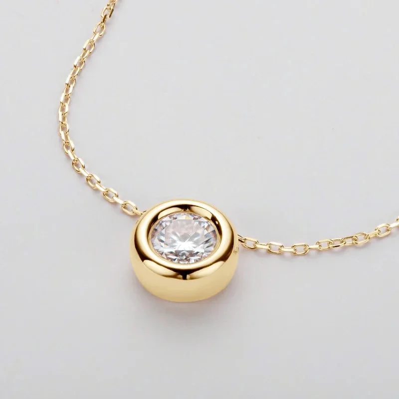 Lycfn 1CT Round Bezel Setting Moissanite Pendant Necklace For Women 925 Sterling Silver With GAR Clavicle Bubble Chain Jewelry