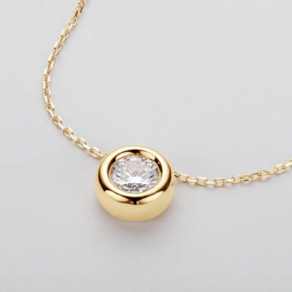 Lycfn 1CT Round Bezel Setting Moissanite Pendant Necklace For Women 925 Sterling Silver With GAR Clavicle Bubble Chain Jewelry