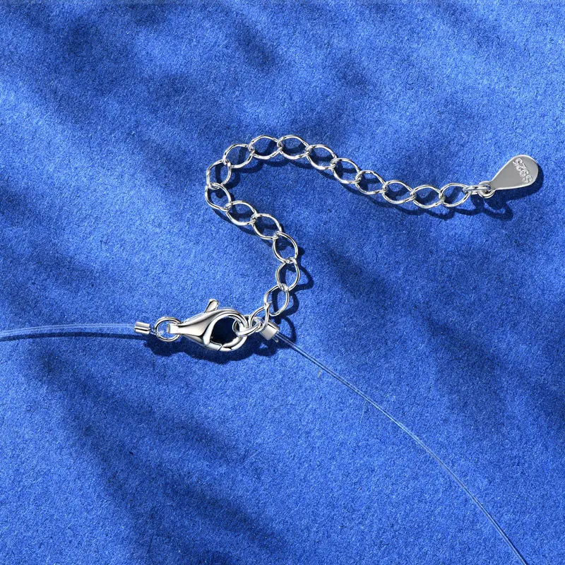 Lnkry 5mm/6.5mm/8mm ソリティア モアサナイト ネックレス 透明フィッシングライン インビジブルネックレス レディース s925 シルバーチェーン