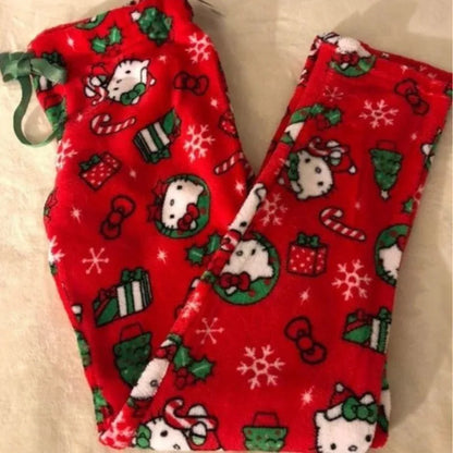 Kawaii Hello Kitty Christmas Velvet Pajamas, Anime and Cartoon Kuromi Autumn and Winter Loose Casual Warm Couple Home Clothes