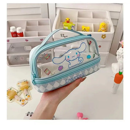 Cartoon Hello Kitty Pencil Case Cute Sanrio Kuromi Large Capacity Double Layer Multifuntion Portable Pen Cosmetic Bag Kids Gift