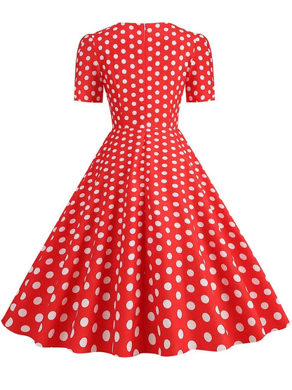 Green Plaid Swing Party Dresses Women Elegant Vintage Square Collar Short Sleeve Casual Summer Dress