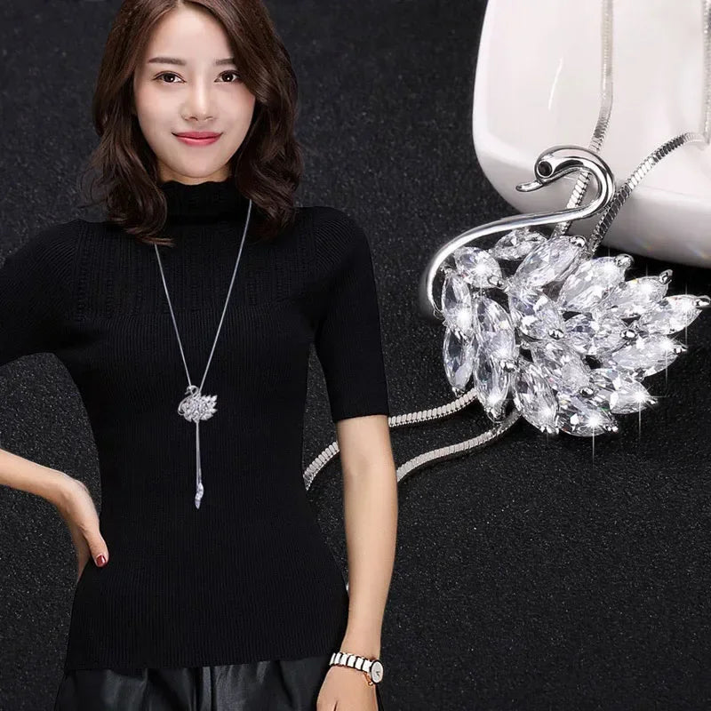 FSUNION 2025 New Elegant Simulated Pearl Choker for Women Silver Color Chain Long Necklaces Pendant Fashion Jewelry Accessories