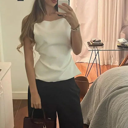 TRAF Sleeveless Women's Tanks Top Summer Black Crop Top Women Sexy Backless White Top Woman Fashion Party Short Tops With Straps