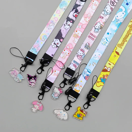 Cute Sanrio Characters Cosplay Accessories Cartoon Neck Strap Lanyard with Phone Strap and Card Holder
