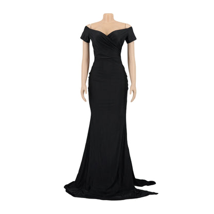 2024Sold Maxi Elegant Luxury Designer Party Dresses Women Off Shoulder Evening Dress Mermaid V-Neck Pleated Backless Long Dress