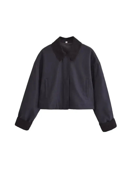 TRZA レディース ファッション パッチワーク コーデュロイ クロップド丈 ジャケット コート 長袖 フロントジッパー 女性用 アウターウェア シック トップス