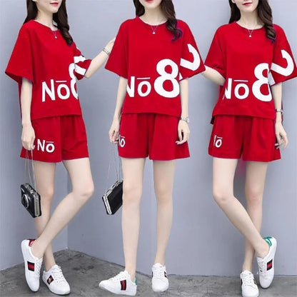 Casual suit women's shorts sportswear summer new 2025 fashion fat MM large size short-sleeved T-shirt two-piece set trendy