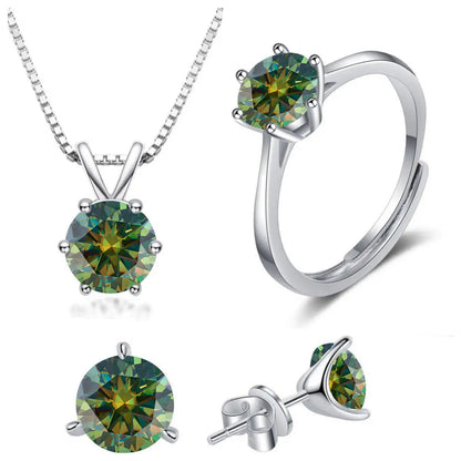 925スターリングシルバー 1CT*4 Dカラー モアサナイト リング イヤリング ネックレス セット ファインジュエリーセット エレガント レディースジュエリー パーティー ウェディング用