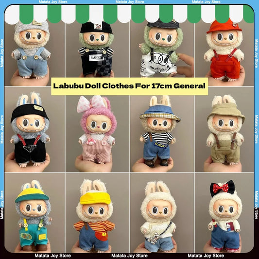 Labubuドール17cmぬいぐるみ用の服だけ 可愛いオーバーオールセット 夏のクールトレンド ファッション ソフトファブリック カラフルドレススーツ