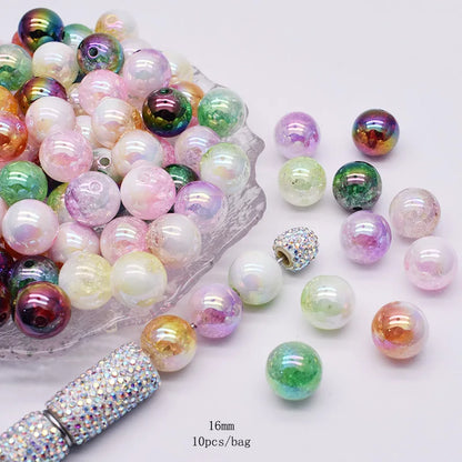 10pcs/bag Acrylic Beads Fashion Hand Drawn Cartoon Painting Loose Beaded DIY Handmade DIY Bracelets Mobile phone chain Bead Pen