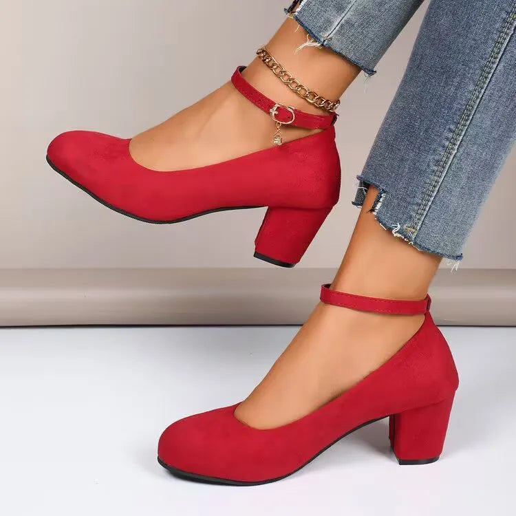 Women High Heels Shoes Round Toe New Fashion Sandals Thick Heel Pink Woman Shoes Elegant Comfortable Pumps Zapatos De Mujer
