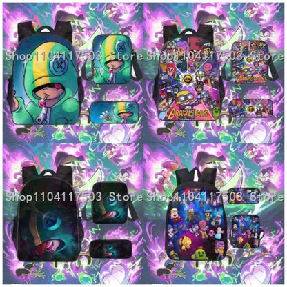 Anime Figures 3Pcs Backpack Set Kawaii Schoolbag Cartoon Mochila Anime Large Capacity 16 inch Bags Birthday Gifts