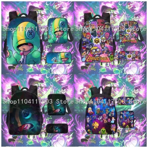 Anime Figures 3Pcs Backpack Set Kawaii Schoolbag Cartoon Mochila Anime Large Capacity 16 inch Bags Birthday Gifts