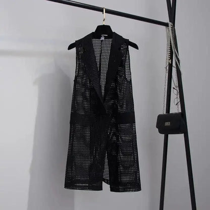2025 Summer New V-NECKCollar Black White Suit Blazer Vest Jacket Women Style Commuter Sleeveless OL Cardigan Tank Coat