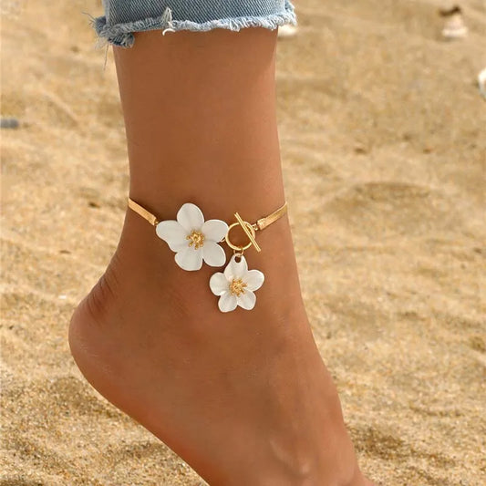レディース向けファッション桜チャームアンクレット 夏ビーチアクセサリー ゴールドカラーチェーンアンクレット レッグブレスレット ウェディングギフト
