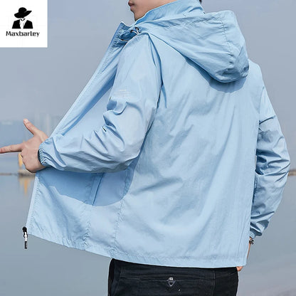 Summer Ultra-thin Jacket Men's Fishing Waterproof Ice Silk Quick-drying Skin Windbreaker Casual Camping Sunscreen Hooded Coat