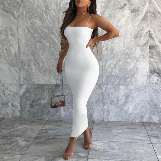 Summer Sexy Dress Women Fashion Streetwear Sleeveless Backless Solid Bodycon Straps Dress Casual Clubwear Elegant Party Dresses