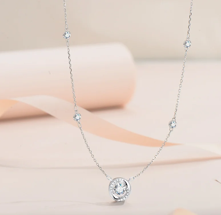 RAPRGOLD GRA認定モアサナイト ラウンドダンシングペンダントネックレス レディース用 925スターリングシルバージュエリーチェーン ウェディングギフトにおすすめ
