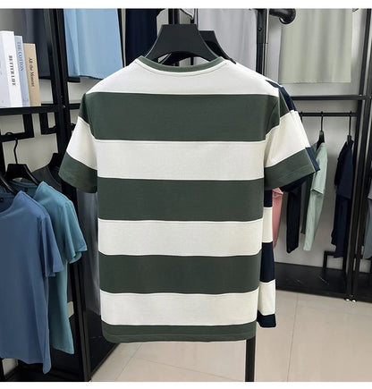 Top Grade Yarn Dyed Striped New Summer Tops Designer Round Neck Tshirt Men 2025 Brand Short Sleeve Casual Fashion Men Clothing
