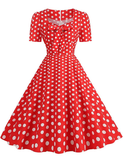 Green Plaid Swing Party Dresses Women Elegant Vintage Square Collar Short Sleeve Casual Summer Dress