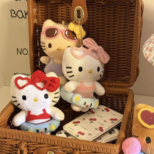 Sanrio Hello Kitty Plush Doll Keychain Pendant Cartoon Kt Cat Stuffed Plushies Key Ring Bag Accessories Girls Gift Kids Toys