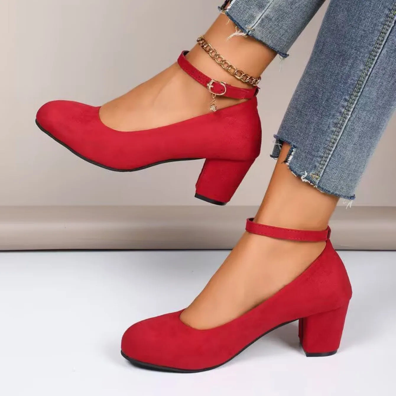 Women High Heels Shoes Round Toe New Fashion Sandals Thick Heel Pink Woman Shoes Elegant Comfortable Pumps Zapatos De Mujer