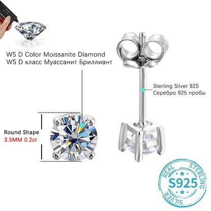 ALIZERO 2.0ct 8mm D Color Moissanite Earrings For Women Lab Grown Diamond Ear Studs 100% 925 Sterling Silver Fine Jewelry
