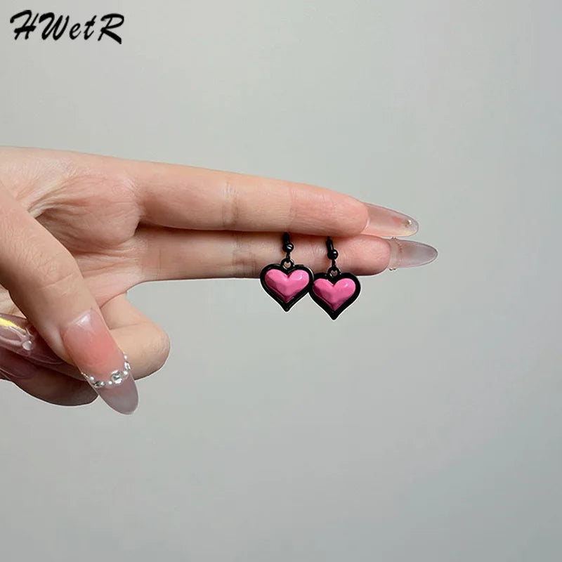 New Fashion Trend Pink Heart Pendant Earrings For Women Ear Hooks Jewelry Wedding Party Gift Accessories