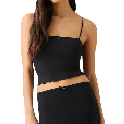 Lamuusaa Sexy Crop Tops Women 2024 Solid Color/Graphic Print Spaghetti Strap Sleeveless Camisole with Bow Summer Streetwear
