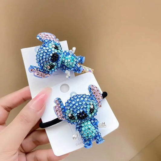 Stitch Kawaii Full Diamond Hair Clip Hairpin Rhinestone Hair Ring Cute Cartoon Hair Tie Rubber Band A Birthday Gift for Girls