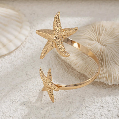 Women's European and American Fashion Gold Color Starfish Arm Chain Bracelet Summer Beach Travel Banquet Party Dress Up Gift