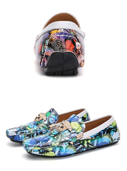 Luxury Loafers Men Fashion Printed Leather Shoes Designer Moccasin for Man Party Shoes Comfortable Flats Driving Shoes Male