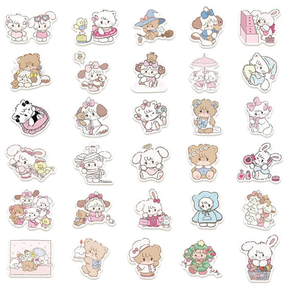 60枚 ミッコ かわいい キティ ベア 漫画ステッカー 美的 スクラップブッキング ノートパソコン 荷物 防水 かわいいステッカー 子供 女の子向け