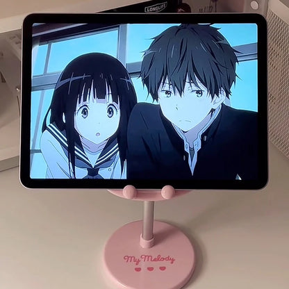 かわいいMy Melody Kuromiスマホスタンド 調節可能なデスクトップホルダー iPhone iPad タブレット用 寝室 観賞用 ホームオフィス Kawaii アニメ