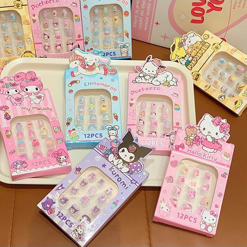 Sanrio Children's Nail Patch Cartoon Hello Kitty Kuromi Nail Sticker Detachable Girl Nails Sweet Lovely Nail Stickers Toy Gift